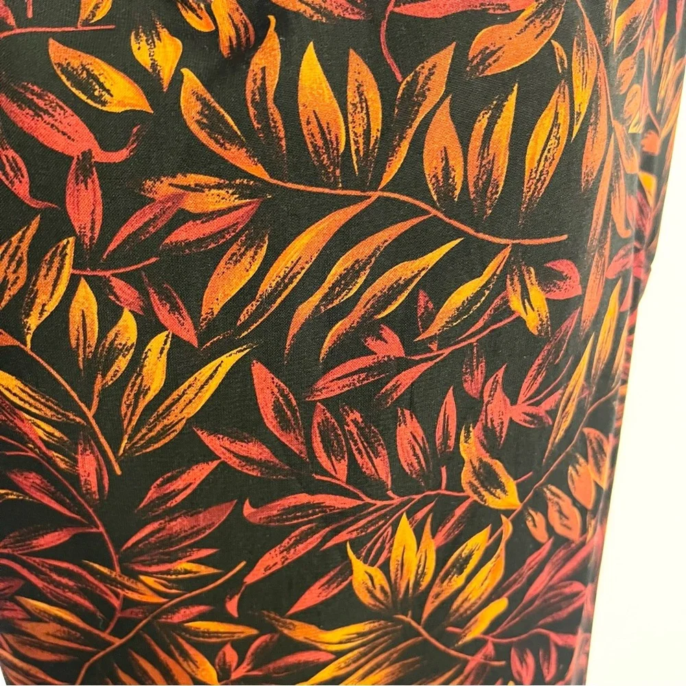 Vintage 90’s Studio One Maxi Dress 14 V Neck Black Orange Red Leaves Slit - Picture 2 of 7